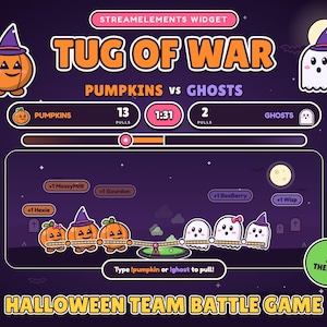 Halloween Twitch-widget, touwtrekken in de chat, teamgevecht tussen pompoenen en spoken