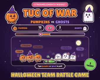 ハロウィンTwitchウィジェット、綱引きチャットゲーム、カボチャ対幽霊チームバトル