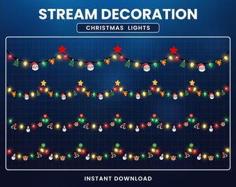 Superposición de luces navideñas animadas, paquete de guirnaldas festivas para transmisiones en vivo, decoración navideña para Twitch
