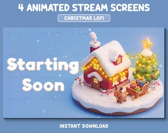 Cute Christmas Twitch Overlay, Christmas Cozy Twitch Screens, Animated Christmas Overlay, Christmas Tree, Cute Stream Screens