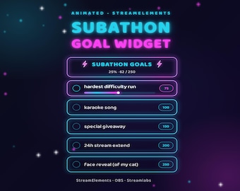 Subathon Goal Widget, Minimal 20 Goal List Widget