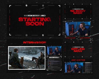 Superposiciones animadas oscuras para transmisiones, superposición negra y roja para Twitch, pantallas de transmisión limpias