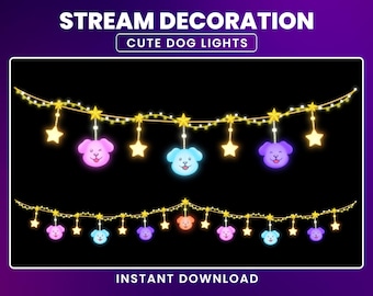 Superposición animada de perro adorable para transmisiones en vivo, decoración de luces de estrellas, complemento para Twitch