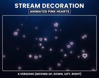Decoración animada de corazones rosados brillantes, superposición de Twitch de corazones rosados brillantes, linda superposición de corazón cayendo de San Valentín, complemento de Twitch