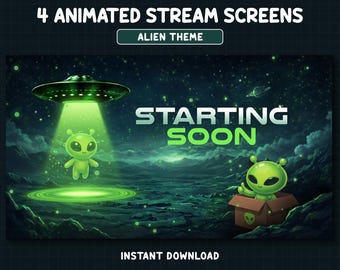 Superposición de Twitch de extraterrestres, superposición animada de transmisión de extraterrestres, pantallas de transmisión espacial