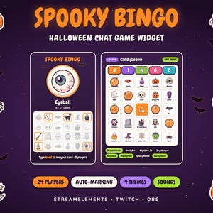 Halloween Bingo Twitch-widget, griezelig chatspel voor StreamElements & OBS, interactieve streamwidget, kijkersbingospel
