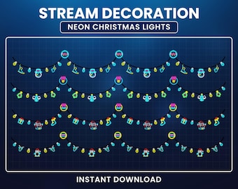 Superposición animada de luces navideñas azul neón, decoración para transmisiones de Twitch