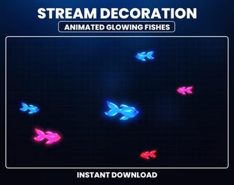 Animated Glowing Fishes Twitch Overlay, Fish Twitch Overlay, Vtuber Animated Overlay, Underwater, Sea, Mermaid, Ocean