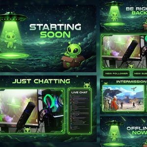 Alien Twitch Overlay, Animated Alien Stream Overlay, Ufo, Alien, Space