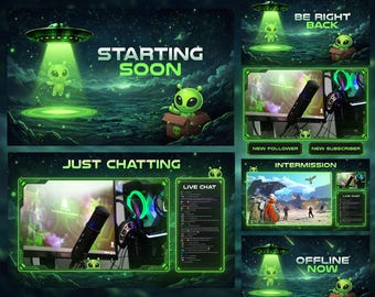 Superposición de Twitch de extraterrestres, superposición animada de transmisión de extraterrestres, ovni, extraterrestre, espacio