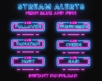 Neon Pink & Blue Animated Twitch Alerts – Animated Stream Alerts for Streamers, Vtubers