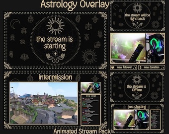 Superposiciones de astrología para transmisiones, superposiciones animadas de astrología para Twitch, celestial, tarot, luna, estrellas
