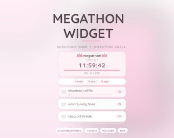 Megathon Timer Widget, Twitch Subathon Widget
