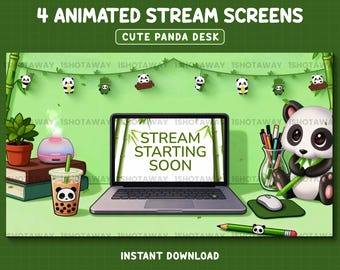 Superposición animada de panda adorable para Twitch, pantallas de transmisión animadas estilo lofi, superposición de transmisión acogedora