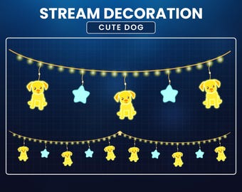 Superposición animada de Twitch con un perro adorable, decoración de luces de perro para stream, complemento kawaii para stream