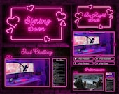 Valentine Neon Animated Stream Overlay, Pink Twitch Overlay, Cute Stream Package