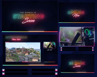 Animated Neon Pink & Blue Stream Pack, Clean Minimal Overlay, Simple Twitch Screens