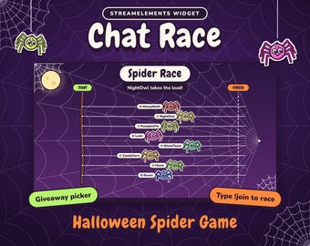 ハロウィンTwitchウィジェット、スパイダーレースチャットゲーム、プレゼントピッカー、インタラクティブストリームゲーム