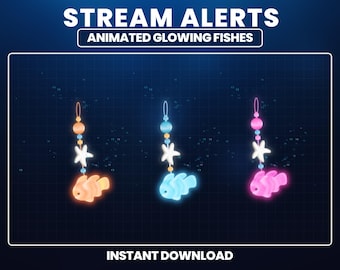 Alertas de Twitch animadas de peces adorables, alertas sencillas de transmisión submarina, superposición kawaii con temática oceánica