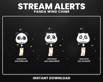 Alertas de Twitch con pandas adorables, alertas de transmisión animadas kawaii