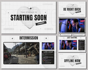 Superposición animada de corazón para Twitch: superposición minimalista en blanco y negro para transmisiones en directo.