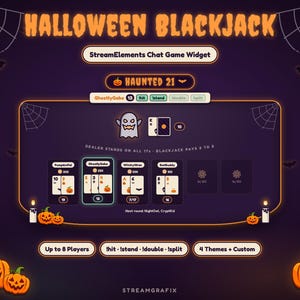 Widget de Blackjack de Halloween para Twitch, Jogo de Chat para StreamElements e OBS, Sobreposição de Jogo de Cartas de Cassino Assustadora