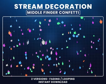 Superposición de Twitch con confeti animado para el dedo medio, decoración divertida para streamers y recursos de Vtuber.