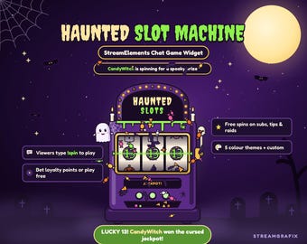 Widget de Twitch de máquina tragamonedas de Halloween, juego de chat embrujado para StreamElements, superposición de transmisión espeluznante, juego de puntos de fidelidad