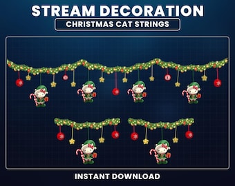 Superposición animada de gato navideño para Twitch, decoración para transmisiones de gatos