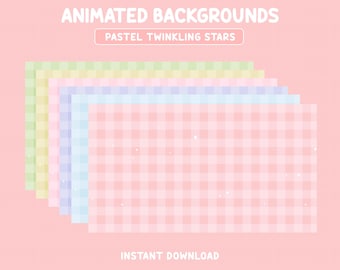 Fondo de VTuber con estrellas centelleantes animadas, escena de transmisión en colores pastel, estética kawaii