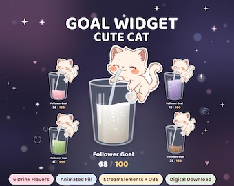 Widget de objetivos de Twitch con gatos, Widget de objetivos lindos para Twitch, Widget de objetivos de suscripción
