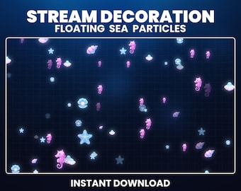 Superposición de Twitch con partículas marinas animadas, superposición de corriente marina, decoración de corriente, perlas y estrellas de mar.