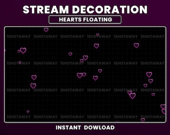 Decoración de corazones animados, linda superposición de transmisión de San Valentín, complemento de corazones flotantes rosas