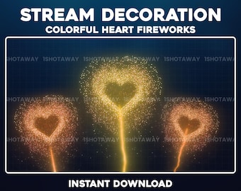 Animiertes Herz Feuerwerk Twitch Overlay, Valentinstag & Feiertage Stream Overlay Add-On, Buntes Orange Gelbes Herz Feuerwerk Animation Neujahr
