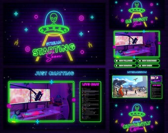 Alien Twitch Overlay, Animated Alien Stream Overlay, Ufo, Alien, Space