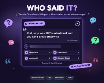 Who Said It Twitch Chat Game Widget, Guess the Chatter Stream Game, Interactive Twitch Widget