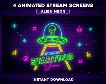 Alien Twitch Overlay, Animated Alien Stream Overlay, Space Stream Screens, Neon Twitch Overlay