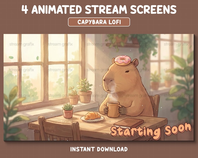 Animated Capybara Twitch Overlay, Cute Stream Screens, Cozy Stream ...