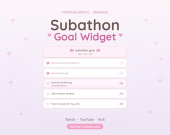 Widget d'objectifs de subathon, widget de liste d'objectifs minimum de 20