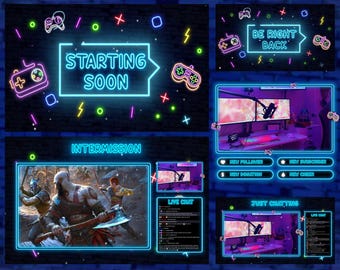 Gaming Neon Animated Twitch Overlay, Minimal Colorful Glowing Stream Overlay