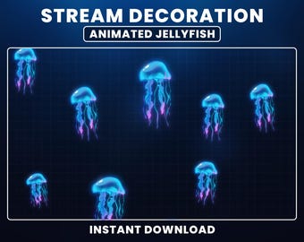 Animated Glowing Jellyfish Twitch Overlay, Vtuber Underwater Sea Ocean, Stream Decoration