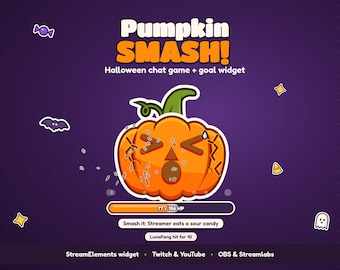 ハロウィンTwitchウィジェット、パンプキンスマッシュチャットゲーム、インタラクティブゴールウィジェット、StreamElementsチャットコマンド、不気味なオーバーレイ