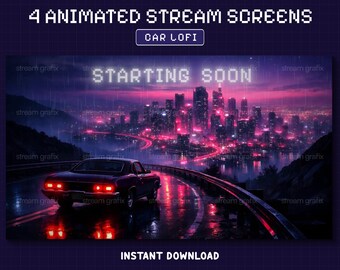 Superposición de Twitch de coches, pantallas animadas de transmisión Lo-Fi