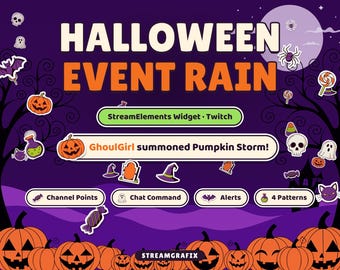 ハロウィンTwitchウィジェット、チャンネルポイントエモートレインのオーバーレイ、不気味なカボチャの引き換えアラート