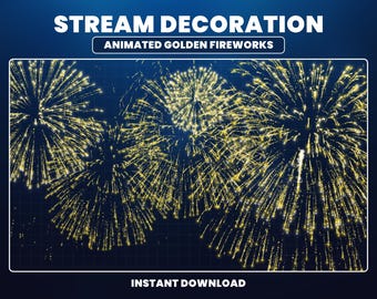 Animated Fireworks Twitch Overlay, Golden Firework Stream Overlay, Festive New Year/Christmas Stream Decoration