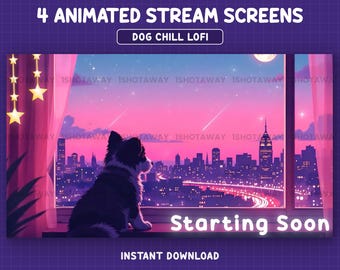 Dog Twitch Overlay, Cute Lofi Stream Screens, Cozy Stream Overlay