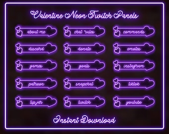Hearts Twitch Stream Panels, Cute Purple Panels for Twitch