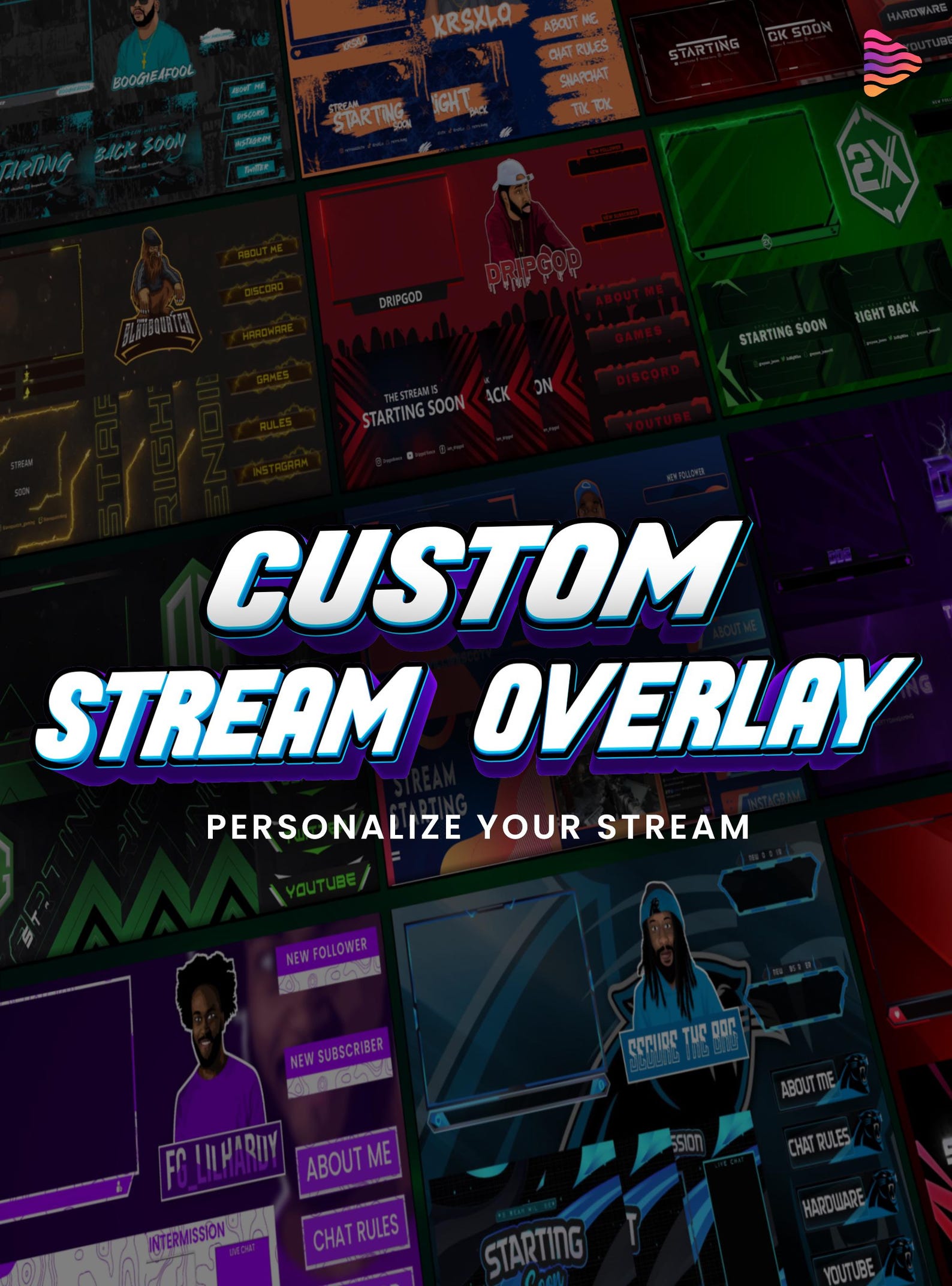 Custom Animated Stream Overlay Package, Custom Twitch Overlays, Logo ...