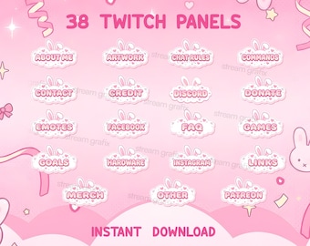Paneles Twitch con conejitos adorables, paneles Twitch rosas
