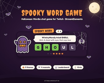 Halloween Wordle Twitch-chatspel, griezelig woordspel StreamElements-widget, interactieve streamoverlay met scorebord